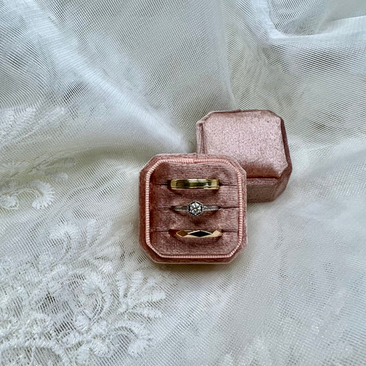 Square Octagon Dusty Rose Triple Ring Box, 3 Slot Jewelry Box
