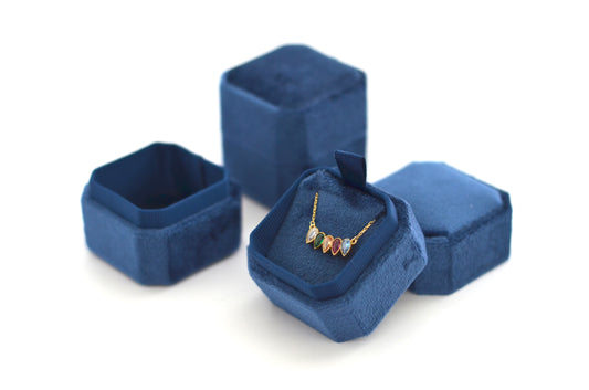 Navy Blue Square Velvet Necklace Box