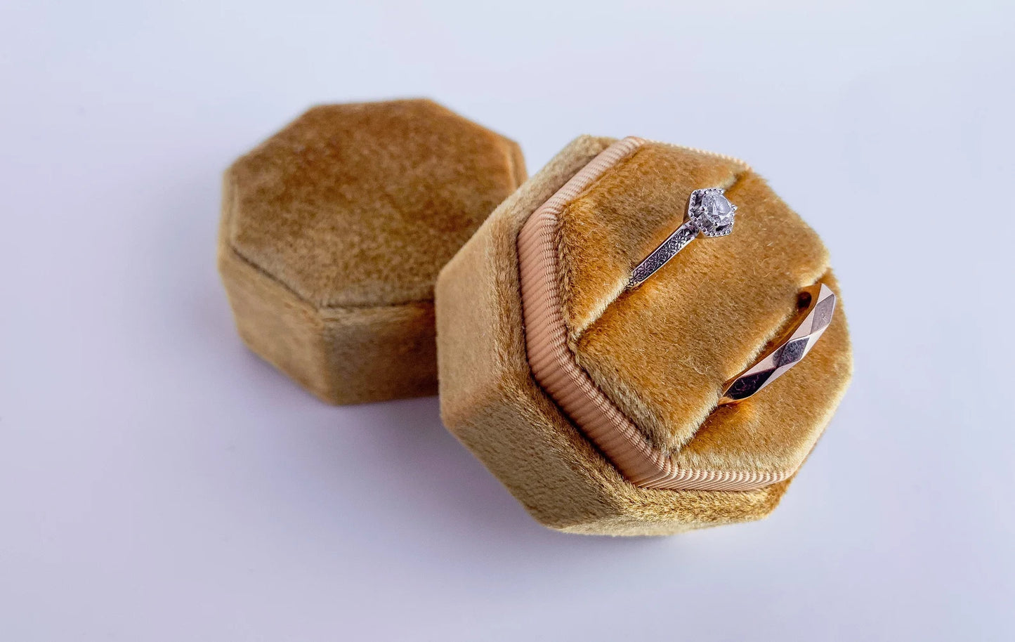 Yellow Mustard Octagon Velvet Wedding Ring Box, Proposal Ring Box, Engagement Ring Box, Jewellery Box
