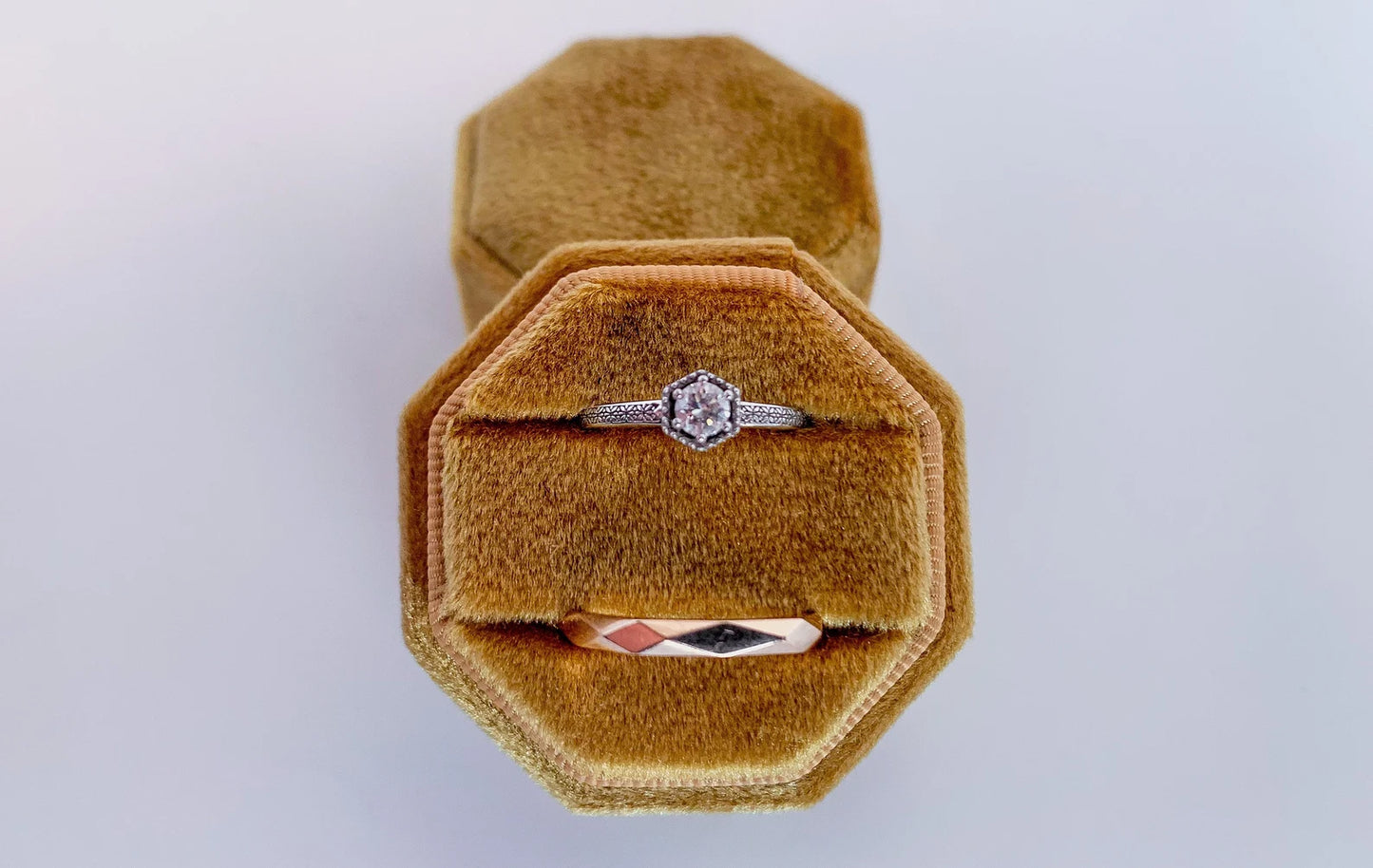 Yellow Mustard Octagon Velvet Wedding Ring Box, Proposal Ring Box, Engagement Ring Box, Jewellery Box