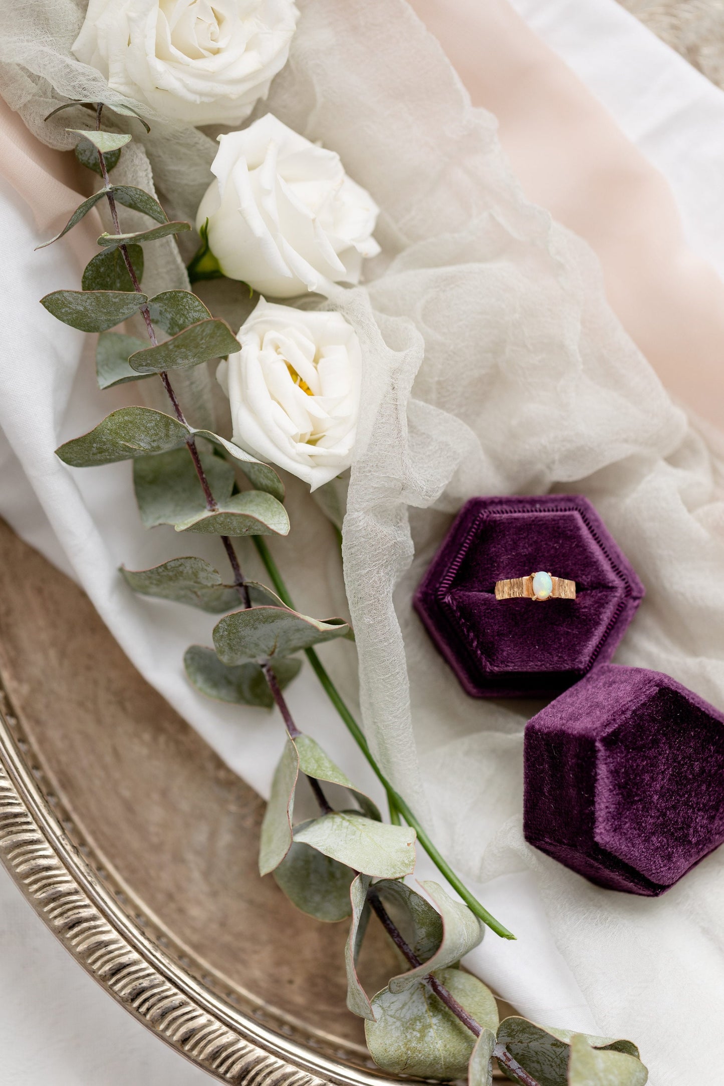 Boîte à bagues de mariage en velours hexagone violet, boîte à bagues à bijoux, boîte à bagues de fiançailles, boîte-cadeau de mariée