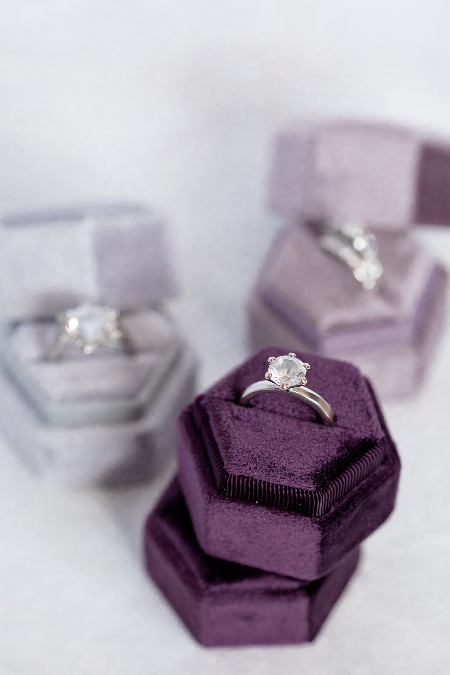 Boîte à bagues de mariage en velours hexagone violet, boîte à bagues à bijoux, boîte à bagues de fiançailles, boîte-cadeau de mariée
