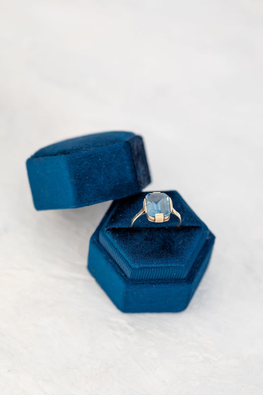 Navy Blue Velvet Ring Box, Engagement Ring Box, Single and Double Slot, Monogram Box