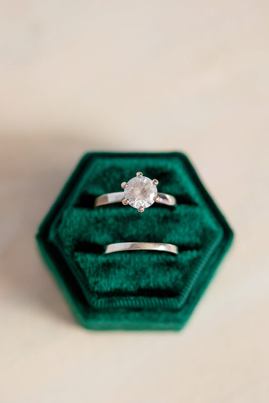 Dark Emerald Green Velvet Wedding Ring Box, Hunter Green Velvet Ring Box, Proposal Ring Box, Hexagon Ring Box, Two Slot and Single Ring Box