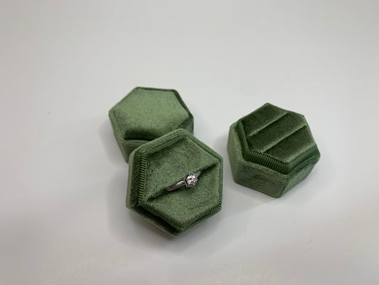 Army Green Hexagon Velvet Ring Box