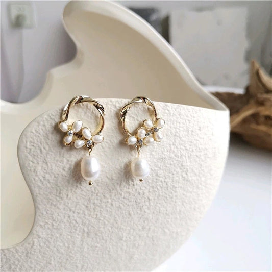 14K Gold Plated Brass Pearl Drop Dangle Earring, Dainty Earrings, Freshwater Pearl Earrings