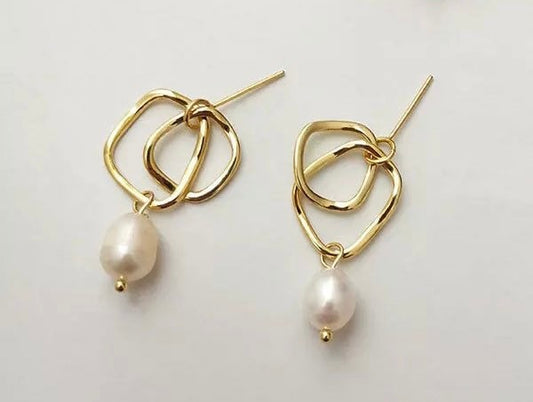 14K Gold Plated Brass Pearl Drop Dangle Earring, Dainty Earrings, Freshwater Pearl Earrings